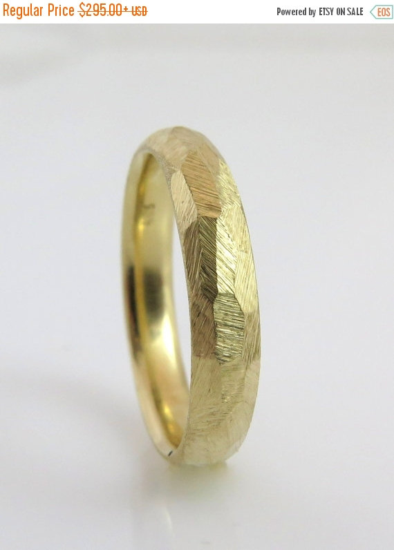 Wedding - ON SALE 14K Gold Wedding Ring, Gold wedding band, Faceted Gold Ring, Unique Wedding Band, Rough Ring, Hammered gold ring, Textured wedding b