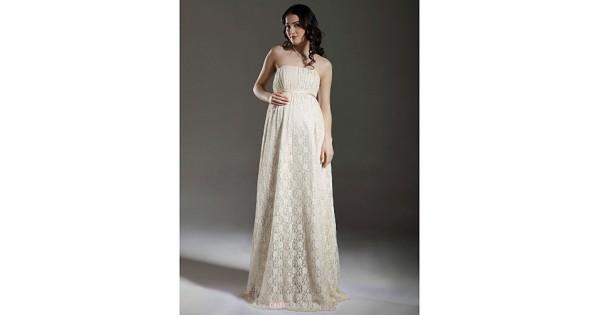 Hochzeit - Sheath/Column Maternity Wedding Dress - Champagne Floor-length Strapless Lace