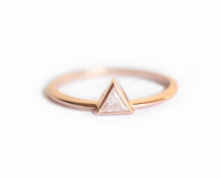 Wedding - Rose Gold Diamond Engagement Ring, Rose Gold Trillion Diamond Ring, Triangle Diamond Ring, Triangle Engagement Ring, Simple Engagement Ring