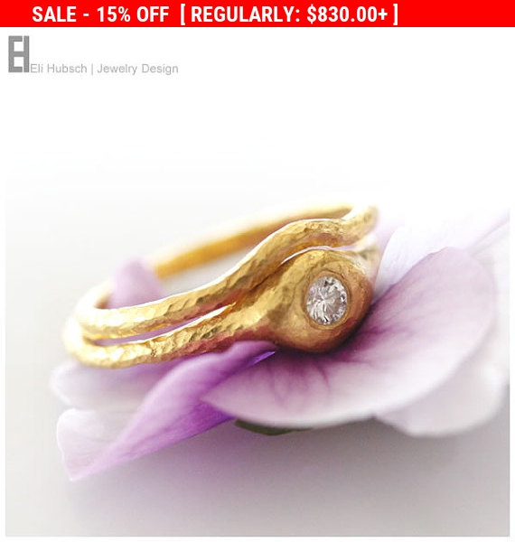 زفاف - New Year Sale WEDDING RINGS SET diamond & 24k gold engagement and wedding rings forged and designed