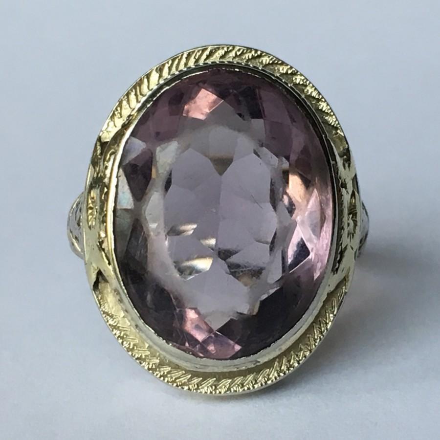 Wedding - Antique Amethyst Ring. Art Nouveau Filigree. 14K Gold. Unique Engagement Ring. February Birthstone. 6th Anniversary Gift. Estate Jewelry