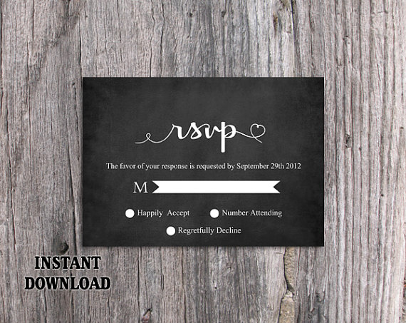 Свадьба - DIY Wedding RSVP Template Editable Word File Instant Download Chalkboard Rsvp Template Printable Black & White Rsvp Heart Rsvp Elegant Rsvp