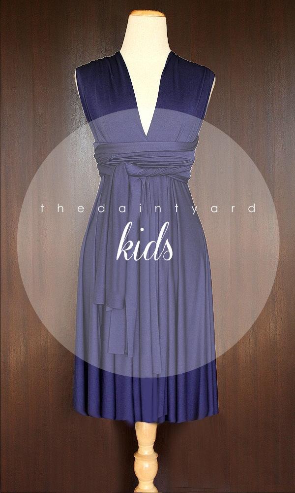 Hochzeit - KIDS Midnight Blue Bridesmaid Convertible Dress Infinity Dress Multiway Dress Child Wrap Dress Flower Girl Dress Twist Dress