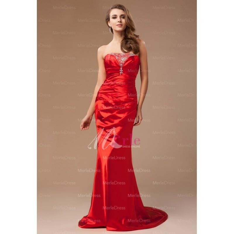 Hochzeit - Nice Trumpet/Mermaid Strapless Beading Sweep/Brush Train Sleeveless Taffeta Dresses In Canada Prom Dress Prices - dressosity.com
