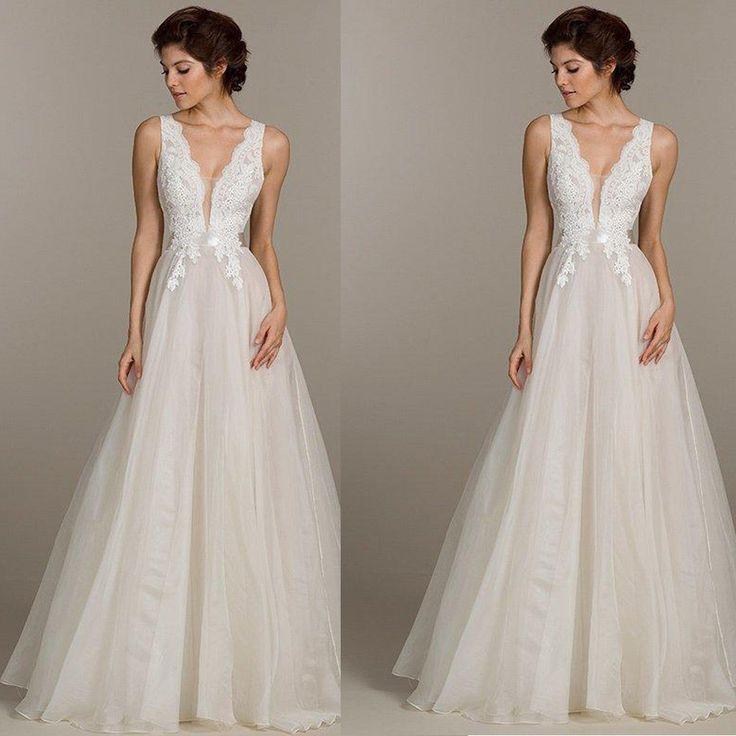 زفاف - 2017 Popular Long A-line Sleeveless White Tulle Lace Cheap Wedding Dresses, WD0203