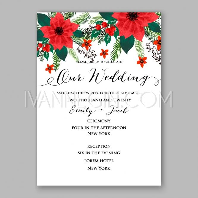 Wedding - Poinsettia Wedding Invitation sample card beautiful winter floral ornament Christmas Party wreath - Unique vector illustrations, christmas cards, wedding invitations, images and photos by Ivan Negin