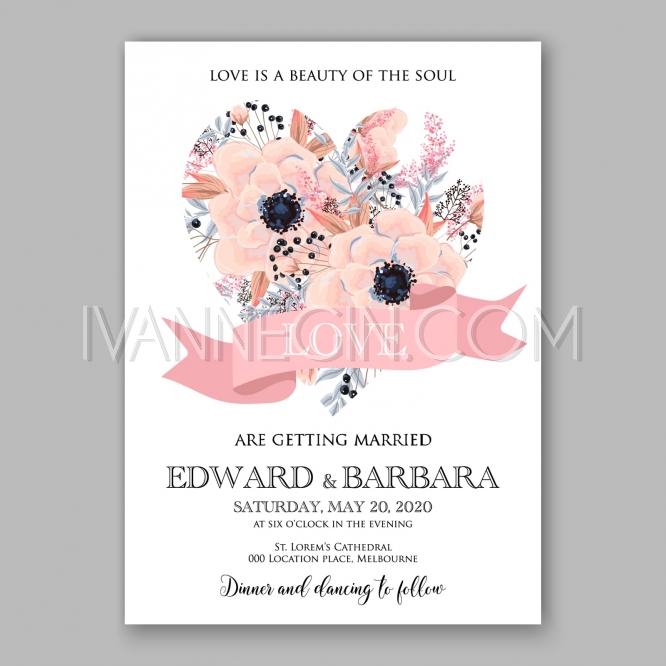 Wedding - Anemone wedding invitation card printable template - Unique vector illustrations, christmas cards, wedding invitations, images and photos by Ivan Negin