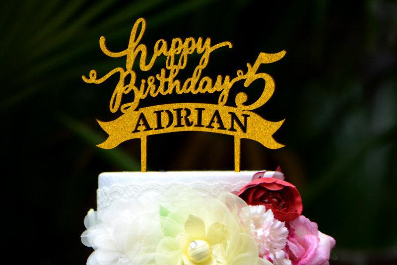 Mariage - Personalized Happy Birthday Cake Topper with Number and Name, Custom Birthday Cake Topper 088