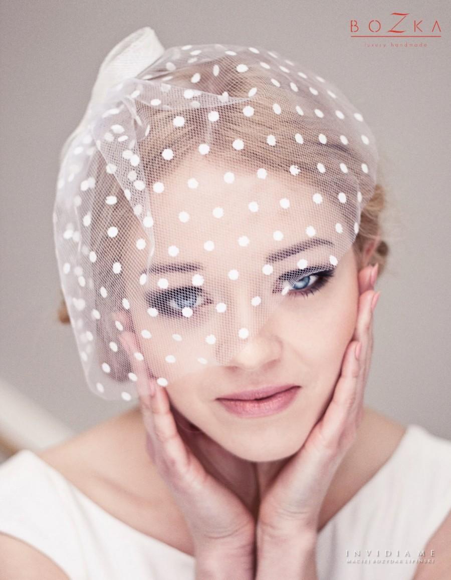 Mariage - Spotted veil with small bow, short veil, polka dots