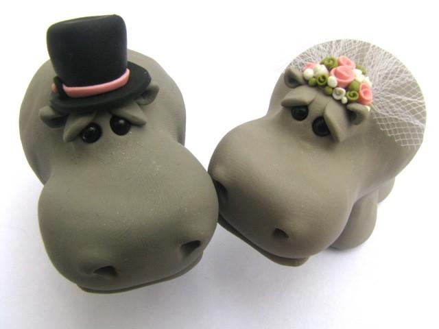Mariage - Hippo LOVE wedding cake topper handmade
