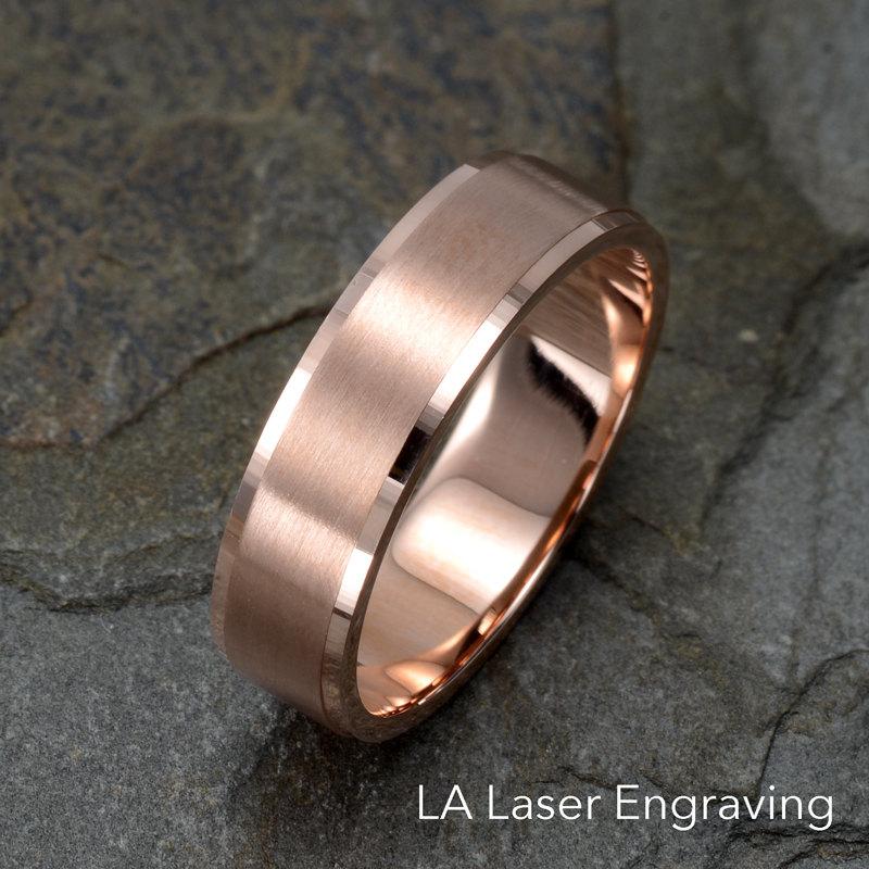 زفاف - Brushed Wedding Ring, 14K Solid Rose Gold Wedding Band, Mens Wedding Ring, Rose Gold Band, Mens Gift, Anniversary Ring, Custom Engraving