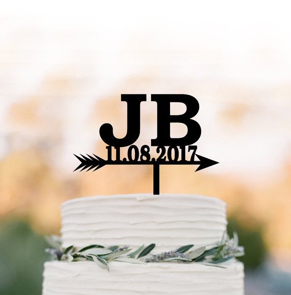 Wedding - initial wedding Cake topper with date, cake topper birthday, cake topper letter for anniversary, personalized cake topper letter and date