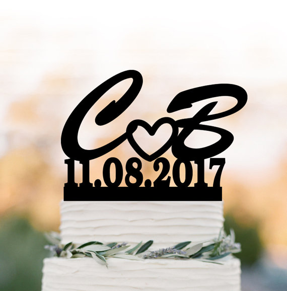 Wedding - personalized cake topper letter and date initial wedding Cake topper with date, cake topper birthday, cake topper letter for anniversary,