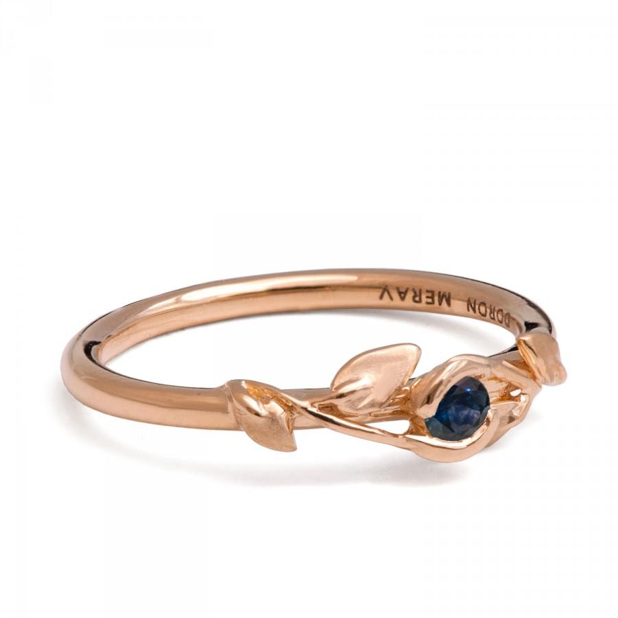 زفاف - Leaves Sapphire Ring - 14K Rose Gold and Sapphire engagement ring, engagement ring, leaf ring, filigree, antique, art nouveau, vintage, 14