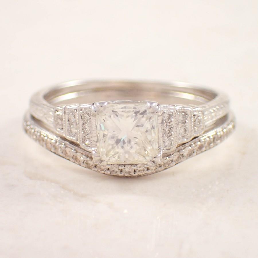 زفاف - 14K White Gold Diamond Engagement Ring Set