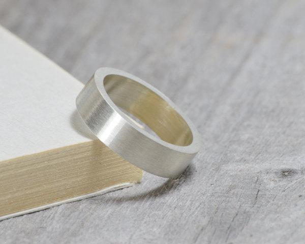 زفاف - Flat Wedding Ring Wedding Band In 9k White Gold With Personalized Message Inside, 5mm Wide