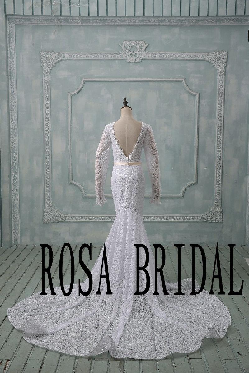Свадьба - Discounts Long sleeves wedding dress white lace, Vintage 1950s wedding dress white, Mermaid wedding dress lace, Lace wedding gown
