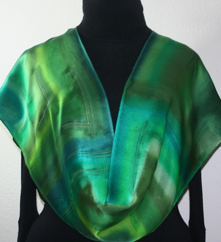 Wedding - Silk Scarf Hand Painted. Green, Teal Hand Dyed Silk Scarf SUMMER DREAM. Size 11x60. Handmade Birthday Gift, Christmas Gift