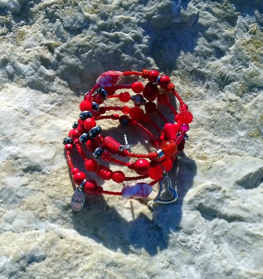 Свадьба - Valentine's gift for woman, memory bracelet, love bracelet, heart bracelet, red bracelet, chunky bracelet, Valentine bracelet, mixed media