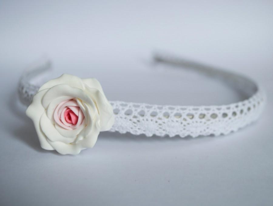 Hochzeit - ROSES Headband, White and Pink Rose, Women's, Kid's, Teens headband, Flower headband, Bridal headband, Wedding headband, Party, Birthday