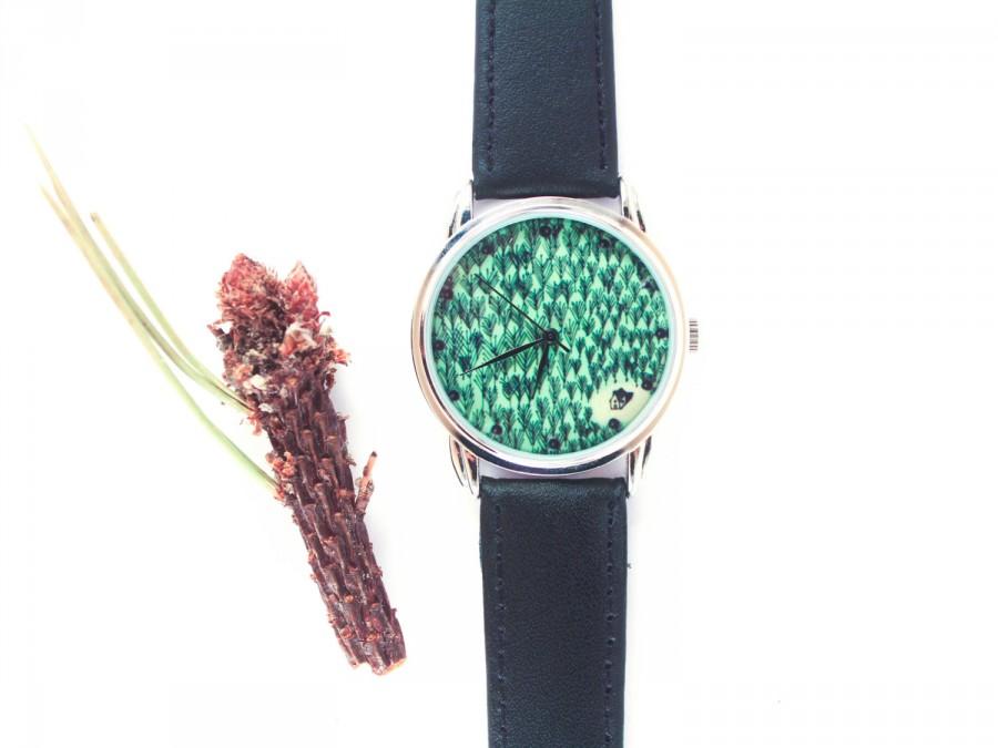 زفاف - Tiny house in the forest, wrist watch for woman, men's wrist watch,artistic wrist watch, tiny house art ,green wrist watch, free shipping