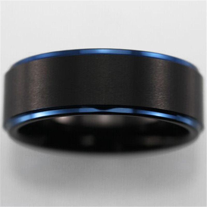 Mariage - Free Engraving Good Quality 8MM Width Matte Black Center With Blue Step New Tungsten Ring Comfort Fit Design Men's Wedding Ring Promise Ring