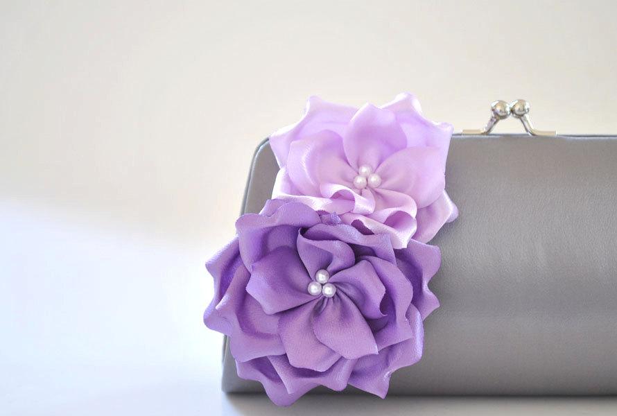 Свадьба - Gray and Shades of Purple / Bridal clutch / Bridesmaid clutch / Prom clutch