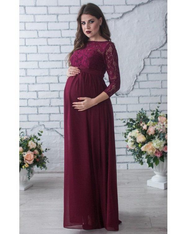 Mariage - Burgundy dress bridesmaid maternity dress bridesmaid lace dress for pregnant women long chiffon dress wedding dress pregnant Marsala dress
