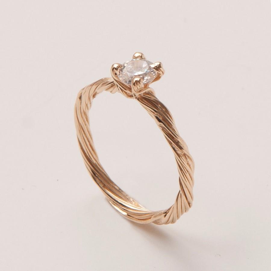 Wedding - Twig Engagement Ring - 14K Gold and Moissanite engagement ring, engagement ring, leaf ring, Forever one moissanite, art nouveau, vintage, 3