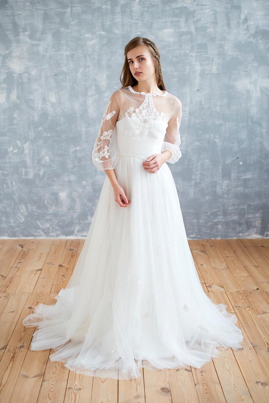 Mariage - 3 piece wedding dress, ivory wedding dress, tulle wedding dress, bohemian wedding dress, garden wedding dress, aline wedding dress, lace
