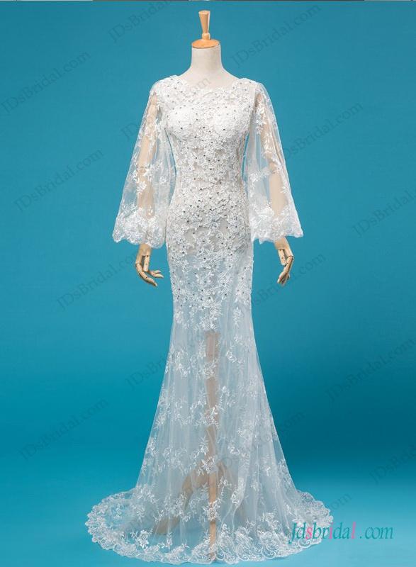 Mariage - Sexy see through unlined lace mermaid wedding dress