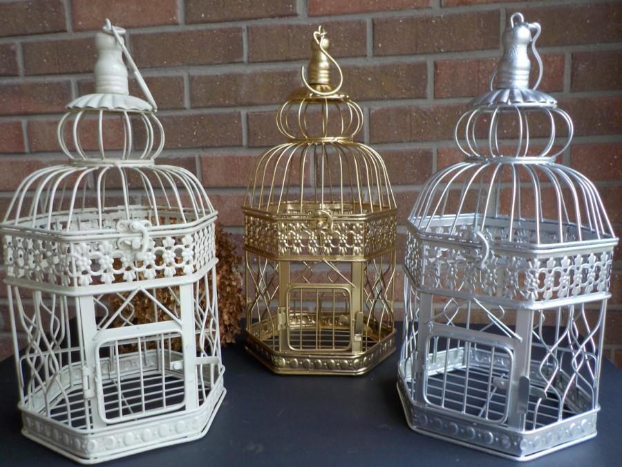 Bird Cage Wedding Card Holder Ivory Gold Silver Birdcage Hexagon