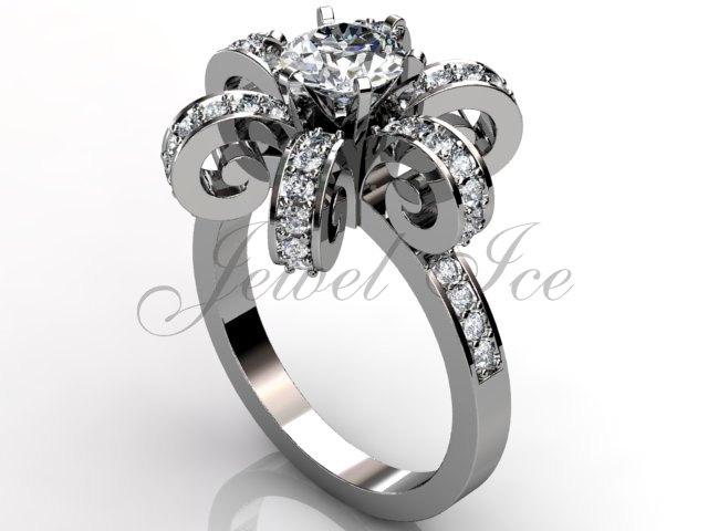 Mariage - Platinum diamond unique floral engagement ring, bridal ring, wedding ring, anniversary ring ER-1025