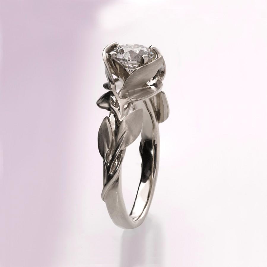 زفاف - Leaves Engagement Ring No. 7 - 14K White Gold and Moissanite engagement ring, leaf ring, game of thrones jewelry, Unique engagement ring