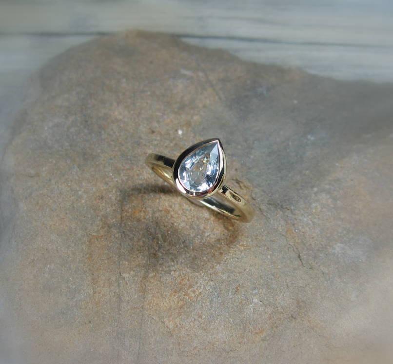 Wedding - Moissanite Engagement Ring - 14K Gold Pear, "Forever Brilliant" Gemstone, Made to Order, rose gold,white gold,yellow gold