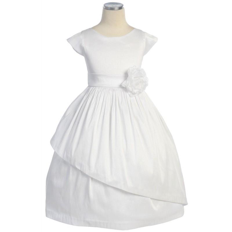 Mariage - White Poly Dupioni Dress w/ Sleeves Style: D3860 - Charming Wedding Party Dresses