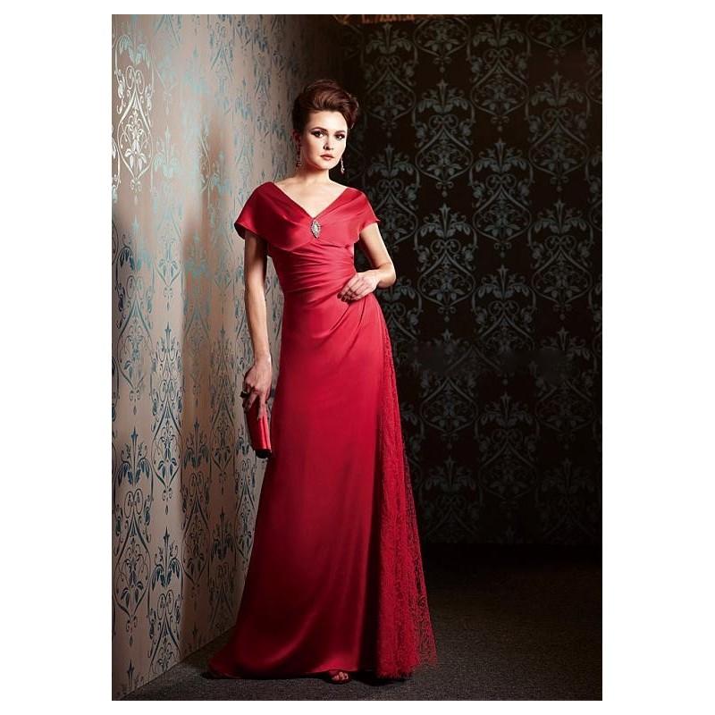 زفاف - Elegant Satin Chiffon & Lace A-line V-neck Short Sleeve Full Length Mother Dresses - overpinks.com