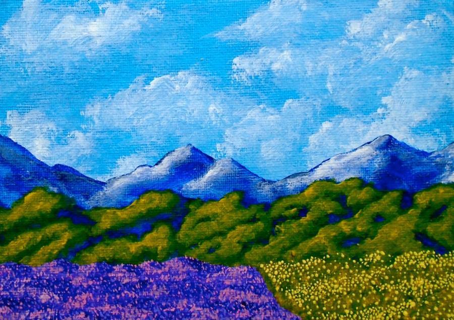 زفاف - Sunflowers and Lavender In Provence (ORIGINAL ACRYLIC PAINTING) 5" x 7" by Mike Kraus