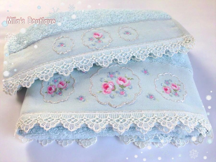 زفاف - Turkish towel set, lace embroidery, 100% cotton, floral roses, wedding gift idea, bridal shower, pink, victorian style, hearts roses