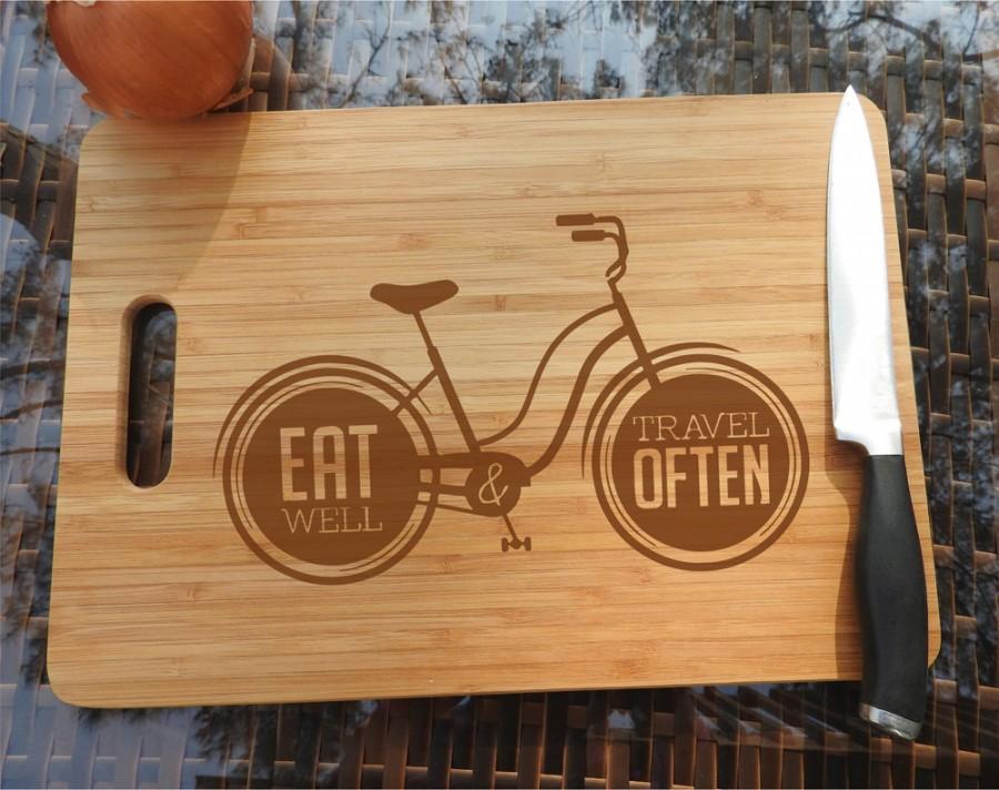 Wedding - ikb302 Personalized Cutting Board Wood inscription bicycle journey food restaurant kitchen