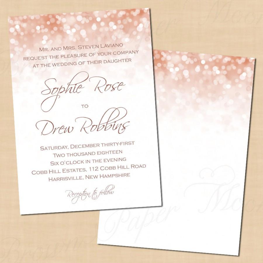 Rose Gold Sparkles Wedding Invitation (5x7, Portrait): Text Editable In