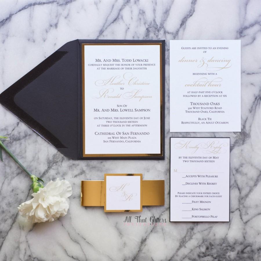 Hochzeit - Black and Gold Wedding Invitation set 