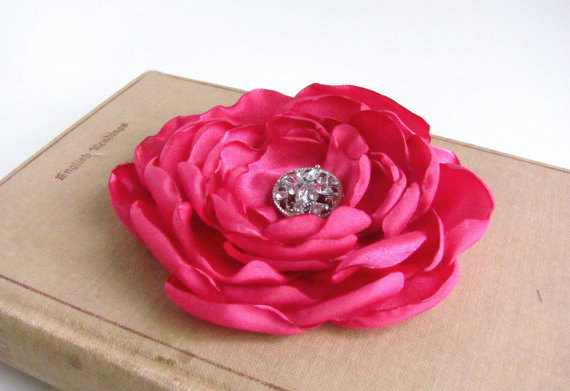 Hochzeit - Fuchsia Pink Flower Hair Clip.brooch.pin.Wedding.Bridesmaid.Headpiece.Corsage.Fuchsia Flower.dark pink.Flower hair piece.bridal.accessory