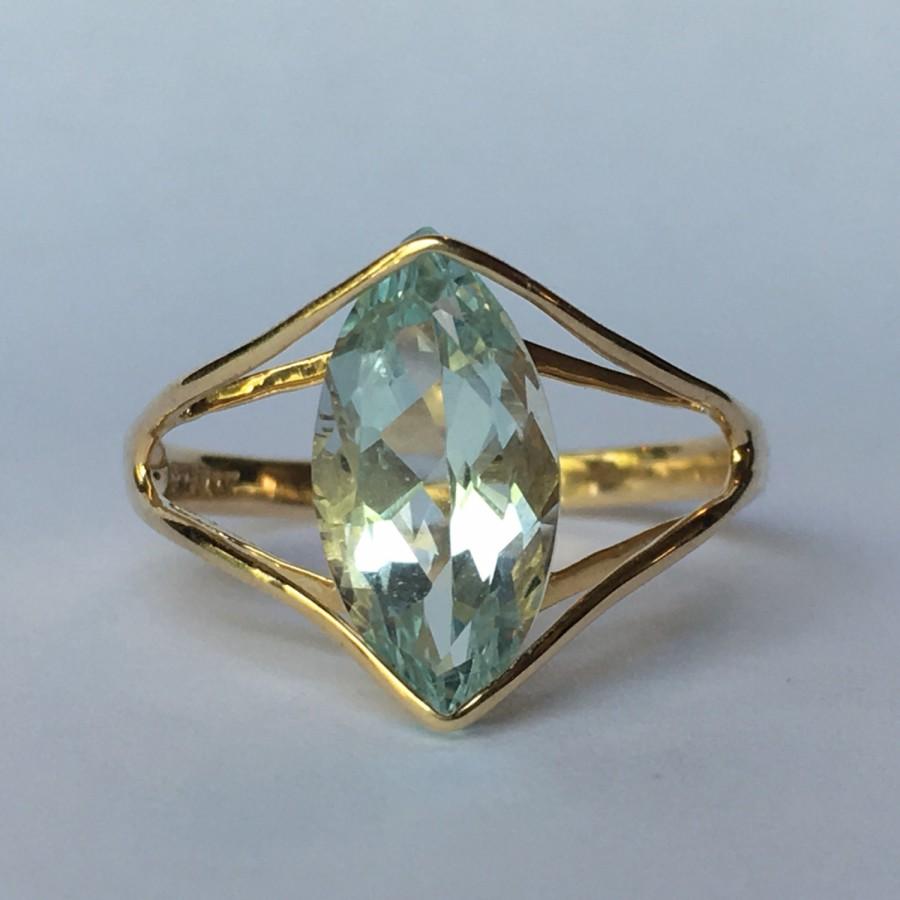 Wedding - Vintage Aquamarine Ring. 14k Yellow Gold Setting. Unique Engagement Ring. March Birthstone. 19th Anniversary. Estate Jewelry. From France.