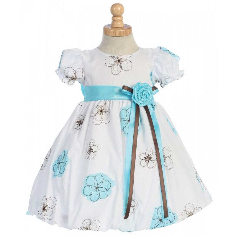 زفاف - Blue Embroidered Cotton Baby Dress w/Taffeta Waistband & Flower Style: LM617 - Charming Wedding Party Dresses