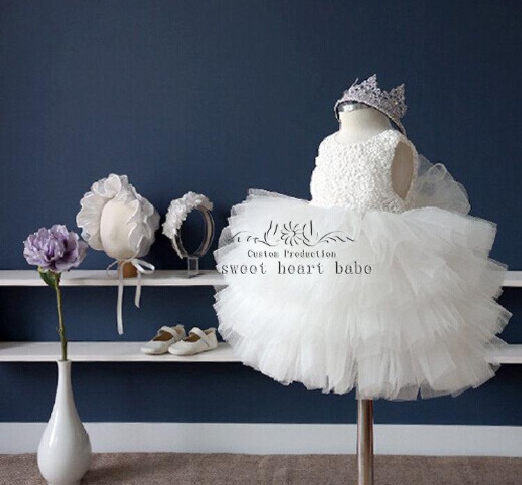 Hochzeit - Lace Flower Girl Dress,Junior Bridesmaid Dress,Christening Dress,Baby Dress-Ivory Tulle Flower Girl Dress,White Flower Girl Dress.Kids Dress