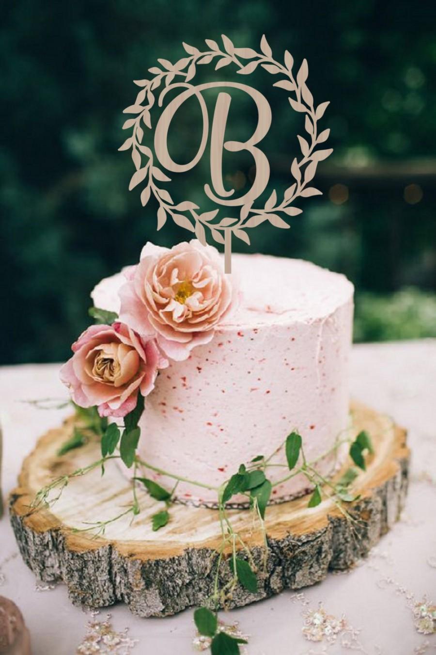 Wedding - Wedding Cake Topper Wreath  Initial  Wedding Cake Topper  Personalized  Wedding Cake Topper  Wood Cake Topper