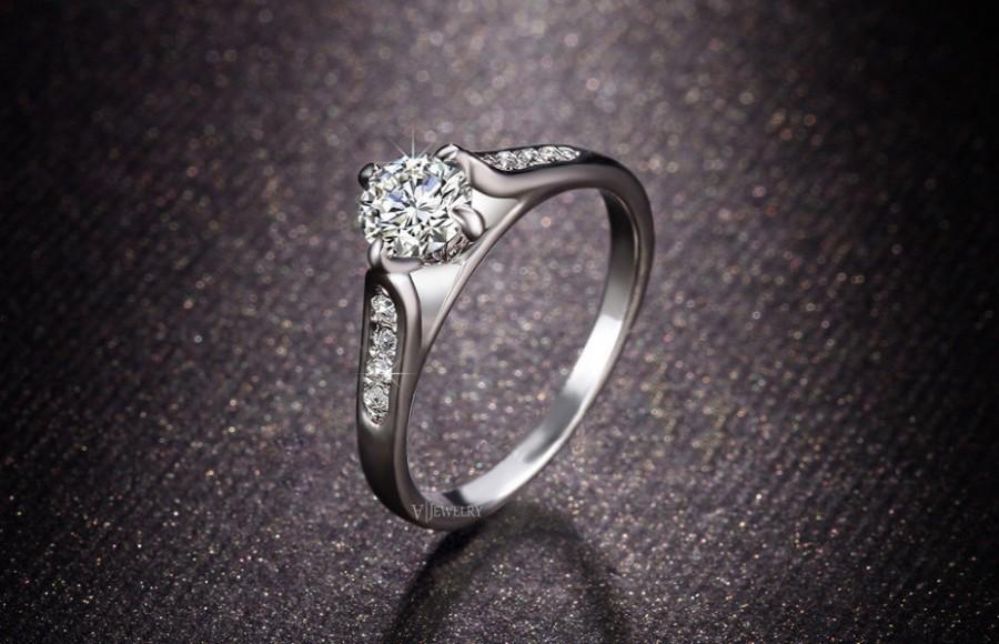 Hochzeit - Cubic Zirconia Engagement Rings - Round Cut Rings - Wedding Rings - 1 Carat Rings - Promise Rings - Solitaire Rings - Thin Rings -  AJR0075B
