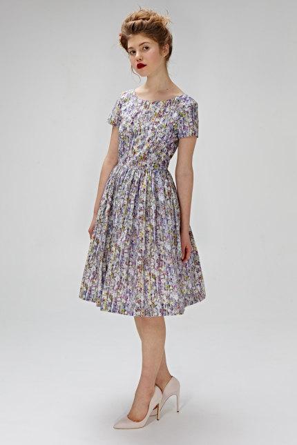 زفاف - Floral dress 1950s Fit and flare dress Lilac dress floral  1950s lilac dress Open back dress Plus size dress short sleeve knee length dress