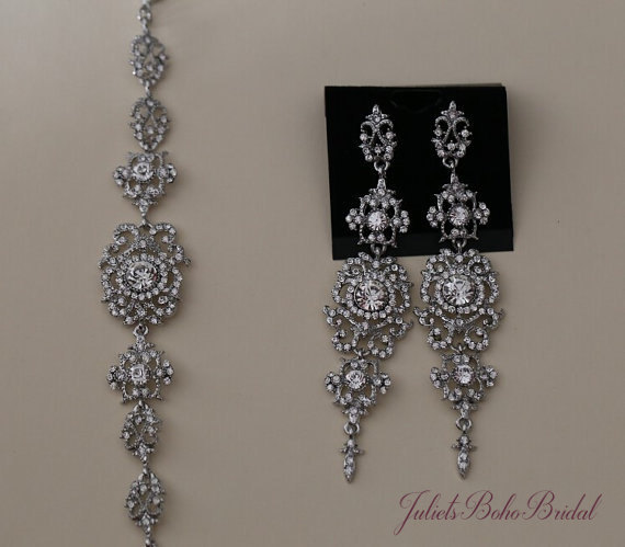 Wedding - Bridal Jewerly Set, Wedding Jewerly Set , Vintage Bridal Earrings, Chandelier Earrings, Vintage Wedding Earrings, Vintage Wedding Jewelry